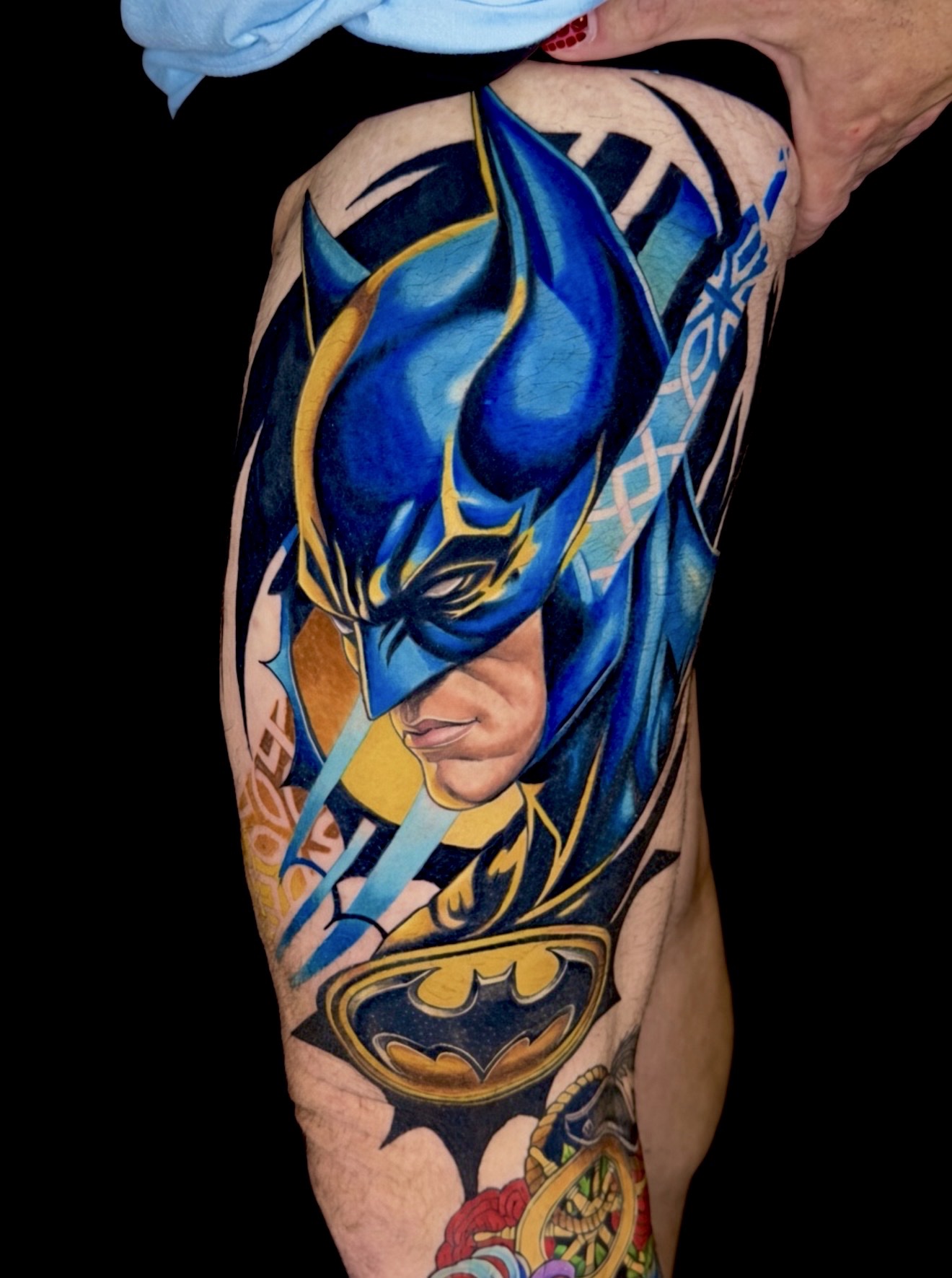 Color Batman tattoo by Jorge Moreira at Moreira Ink Tattoo Shop, Lake Alfred FL
