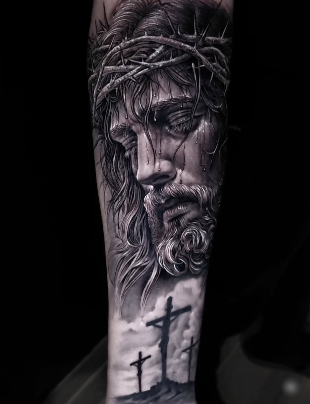 Black and grey religious tattoo by Reynier Vazquez